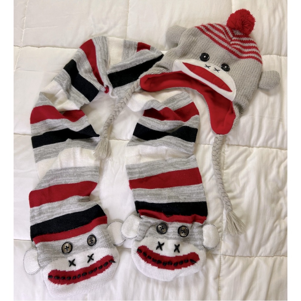 Sock Monkey Hat & Scarf Set